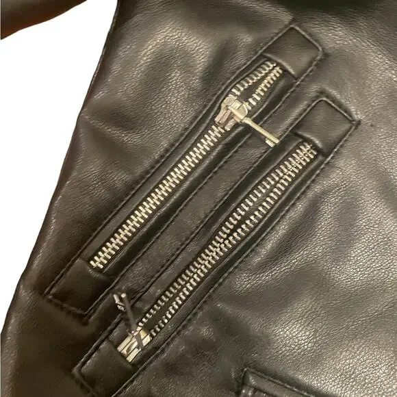 Zara kids black faux leather biker jacket size 10 unisex